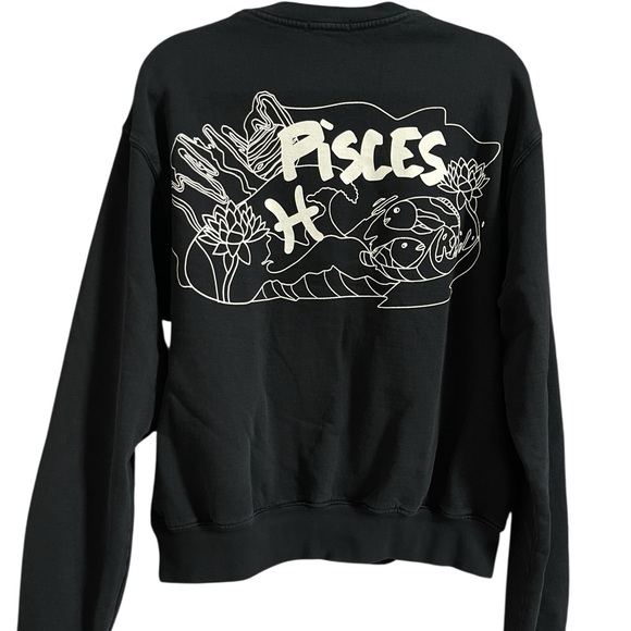 Good American Pisces Zodiac Sweatshirt Black Pullover Crewneck Size 1/Small - Picture 1 of 7
